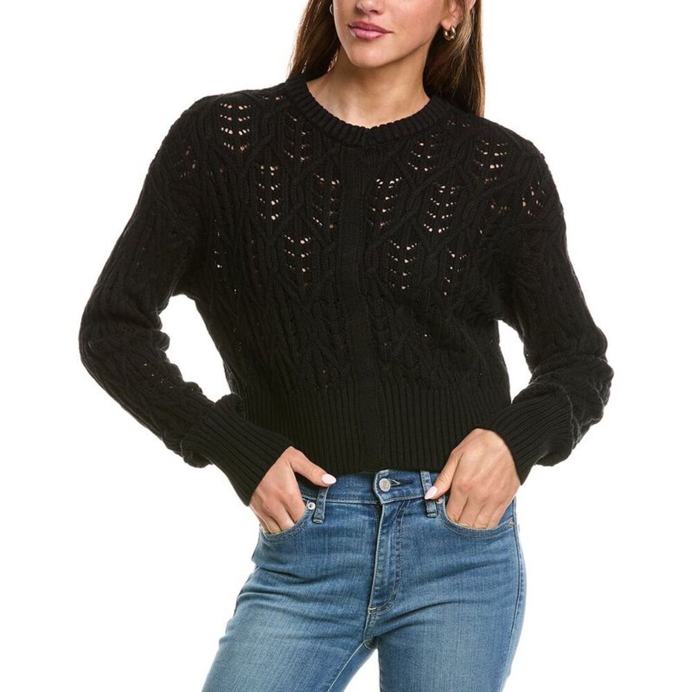 525 America Womens Cropped Cable Cardigan, Black